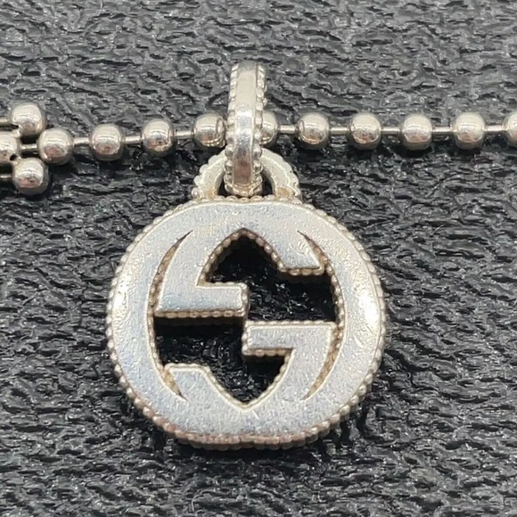 Auth GUCCI Interlocking GG Flower Ball Chain 925 Silver  Necklace W/Box - Picture 4 of 10